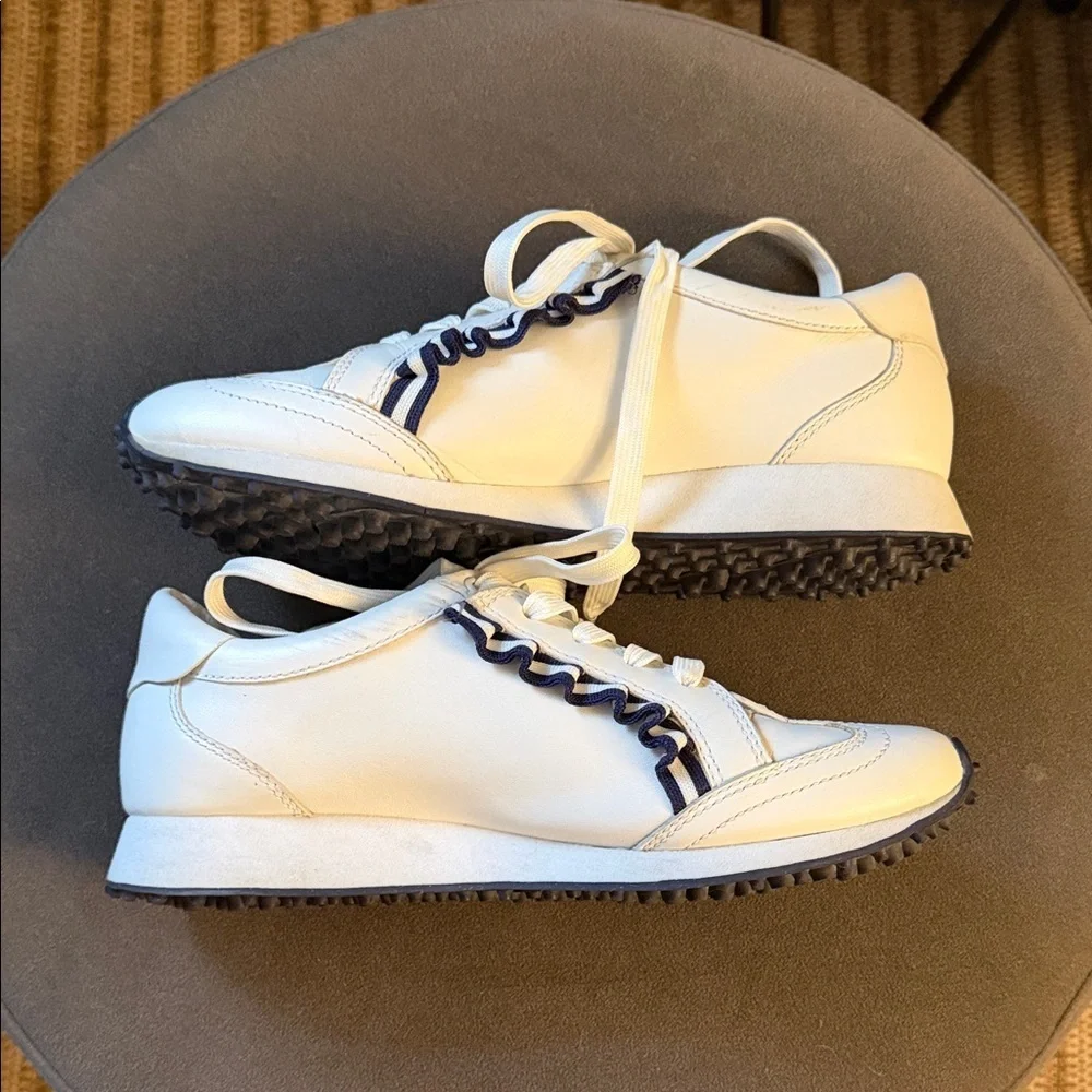Tory Sport White Sneakers with Navy Ruffle Detail Golf Running Trainer